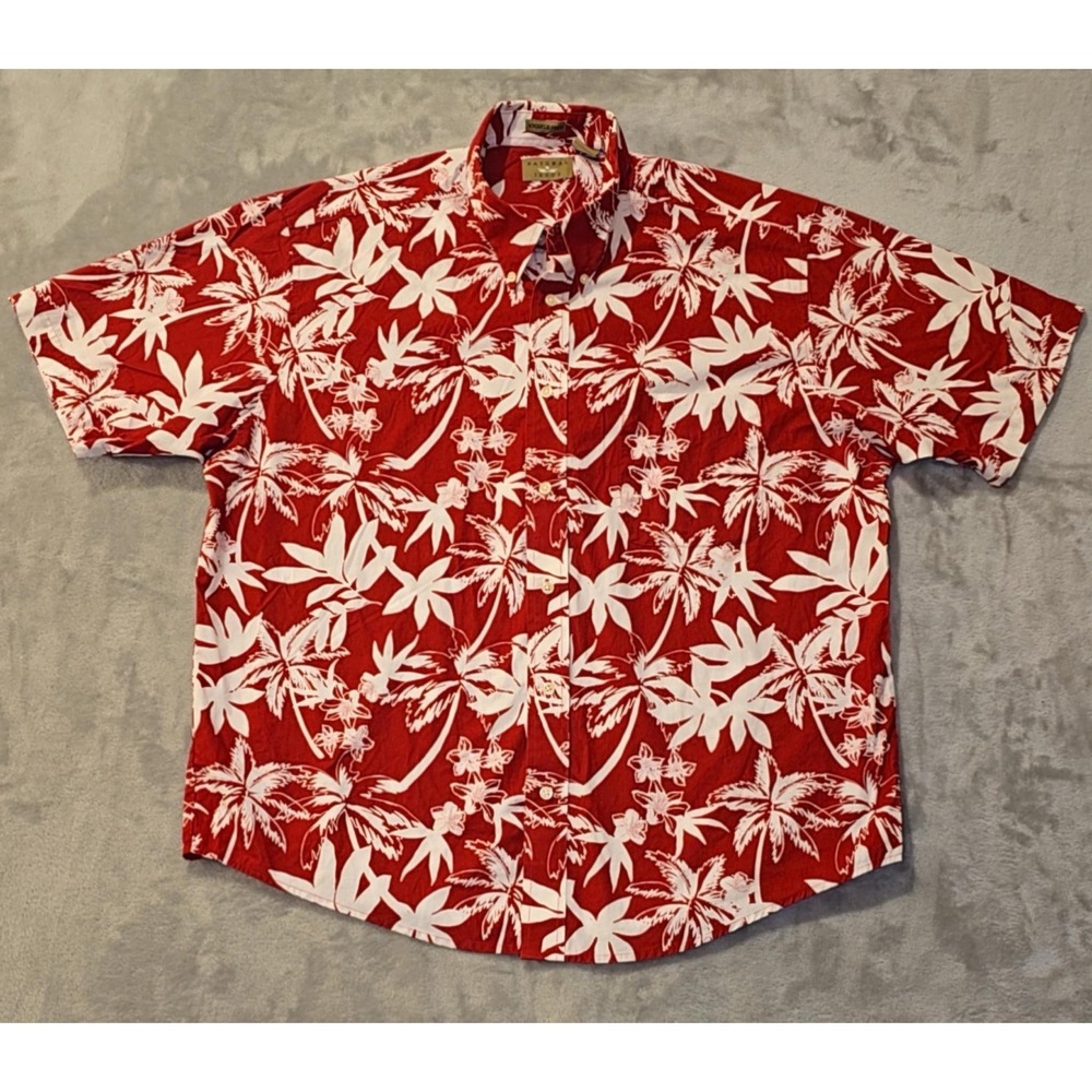 Natural Issue Hawaiian Shirt Men's XL Red Palm Tree All Over Print‎ Resort Wear